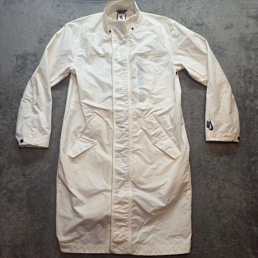 Nike Rain Coat Mens S White Hooded Long Waterproof Logo Outdoor Running Sports